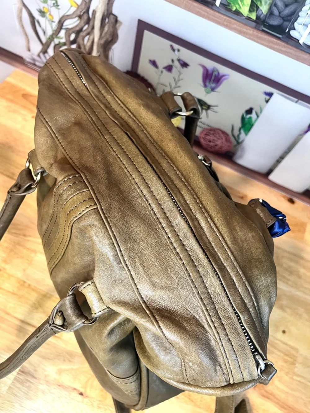 Vintage Y2K Junior Drake Bag Olive Brown Leather Pinup Ladies Lining Hobo - Picture 4 of 12